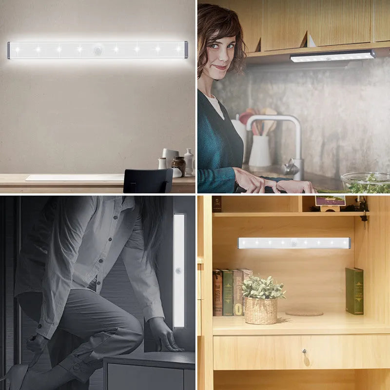 Aluminium magnetic LED closet light with motion sensor and USB charging port.