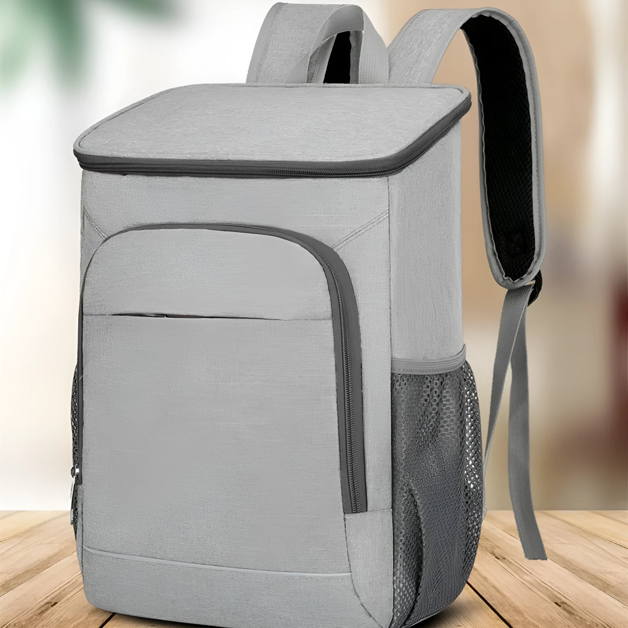 Large black Oxford cloth thermal backpack with curved shoulder straps for outdoor picnics
