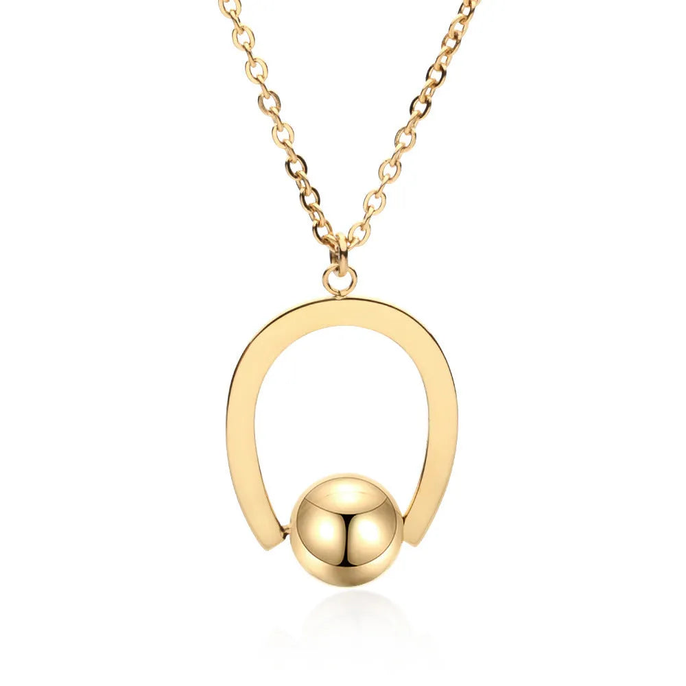 Stainless steel necklace with geometric pendant on adjustable bead chain