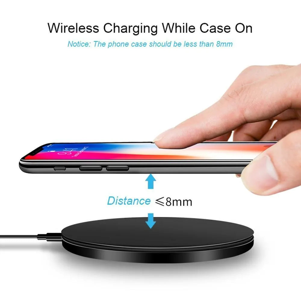 Ultra-thin black square wireless charger with fast 9V QI charging capability