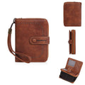 Women's black PU leather zipper coin purse wallet showing card slots and coin compartment.