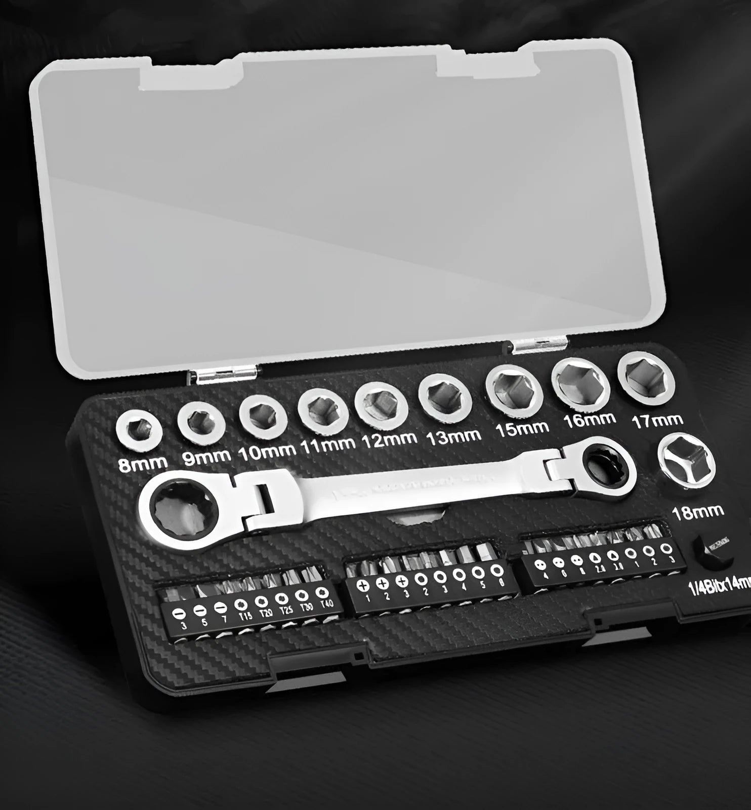 Two-way ratchet wrench set with sockets and batch heads for mechanical maintenance