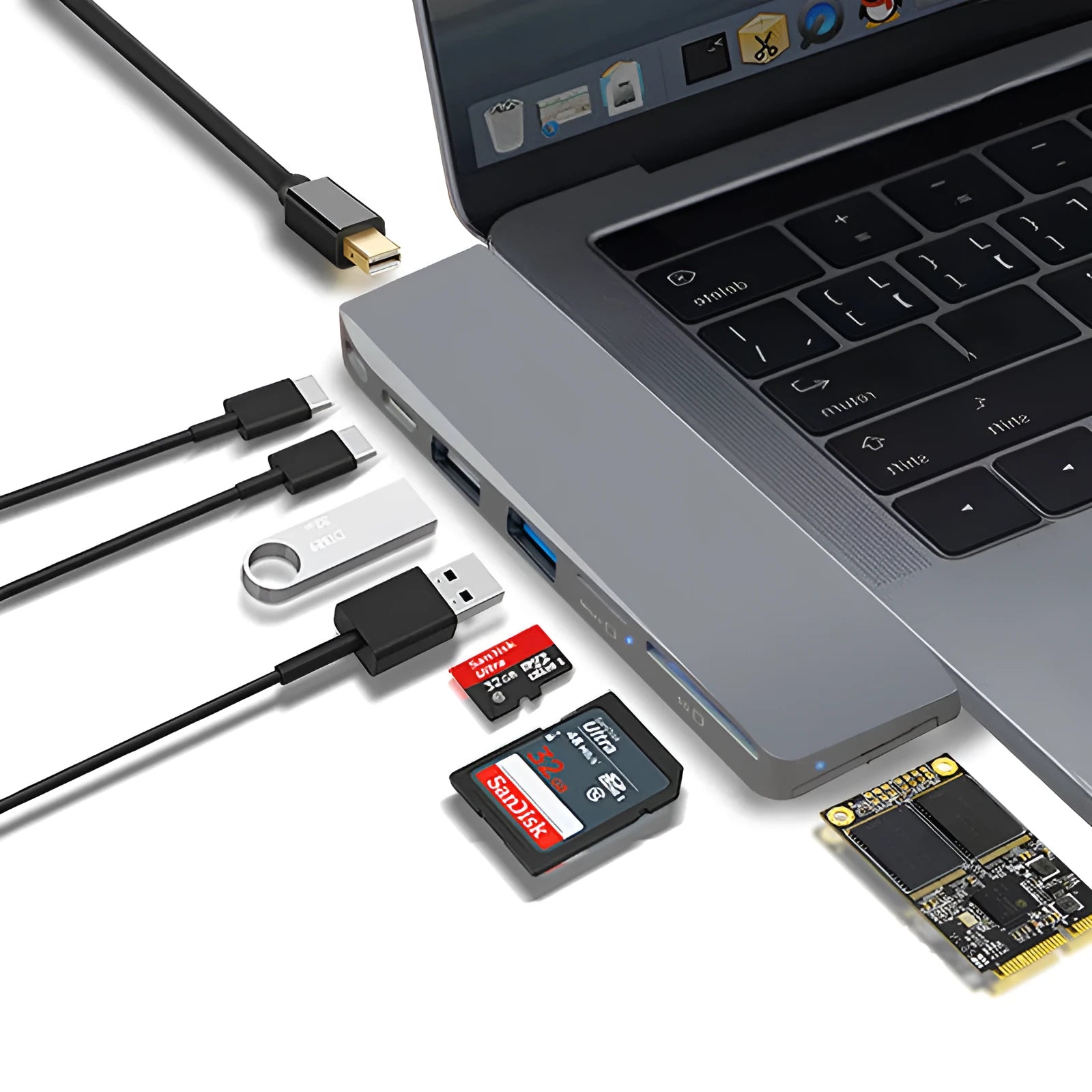 USB-C hub with eight ports for MacBook Pro including USB 3.0, HDMI and card readers