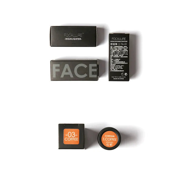 Four-shade face contour highlighter compact for cheekbone and brow bone application.