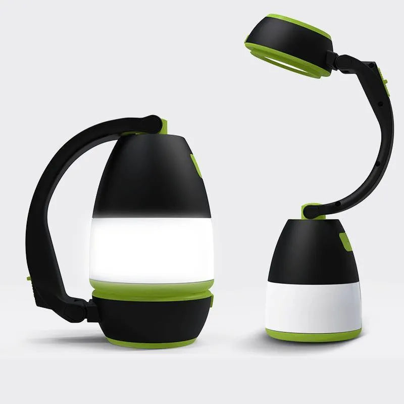 Black Green multifunctional LED tent lamp with adjustable head and USB charging port
