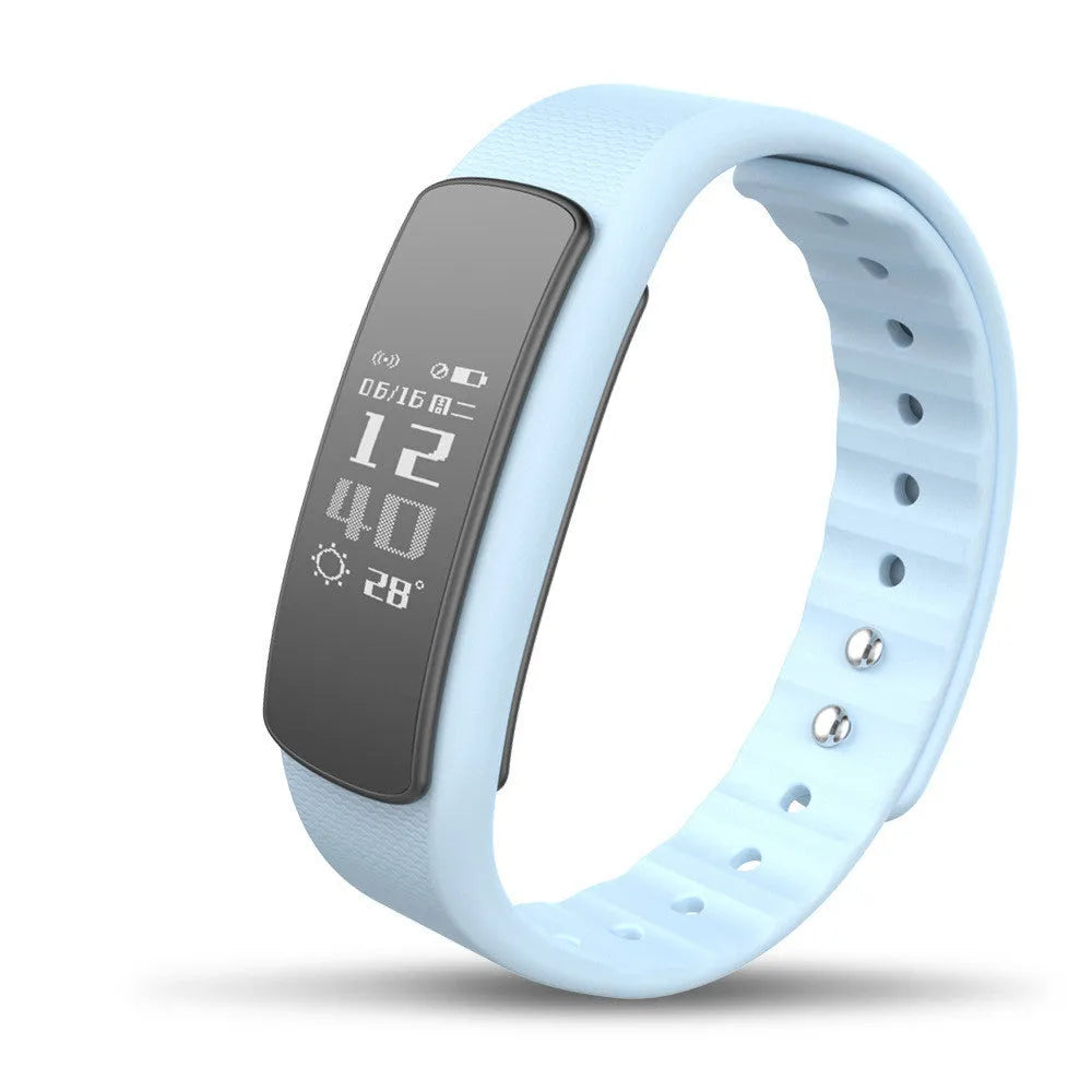 I6 smart sports bracelet with black TPU strap and 0.96 inch touch screen displaying fitness data.