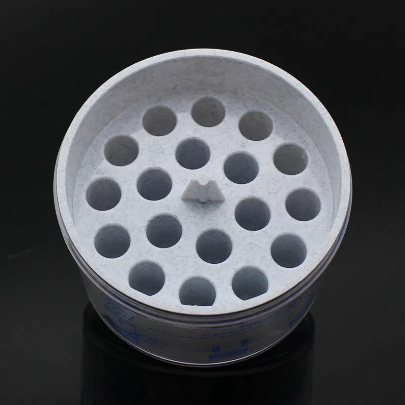 Laboratory process cooling box for gradient freezing with orange metal block and blue plastic cover