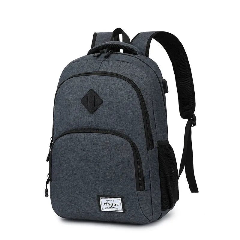 USB charging backpack in nylon fabric with trolley attachment strap