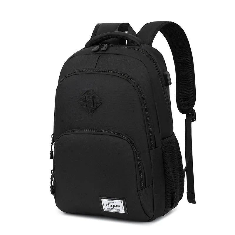 USB charging backpack in nylon fabric with trolley attachment strap