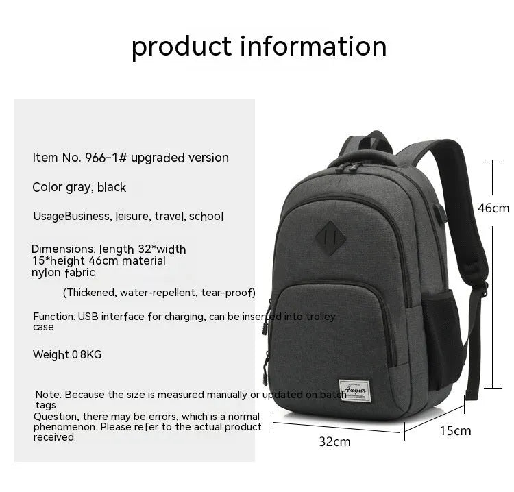 USB charging backpack in nylon fabric with trolley attachment strap