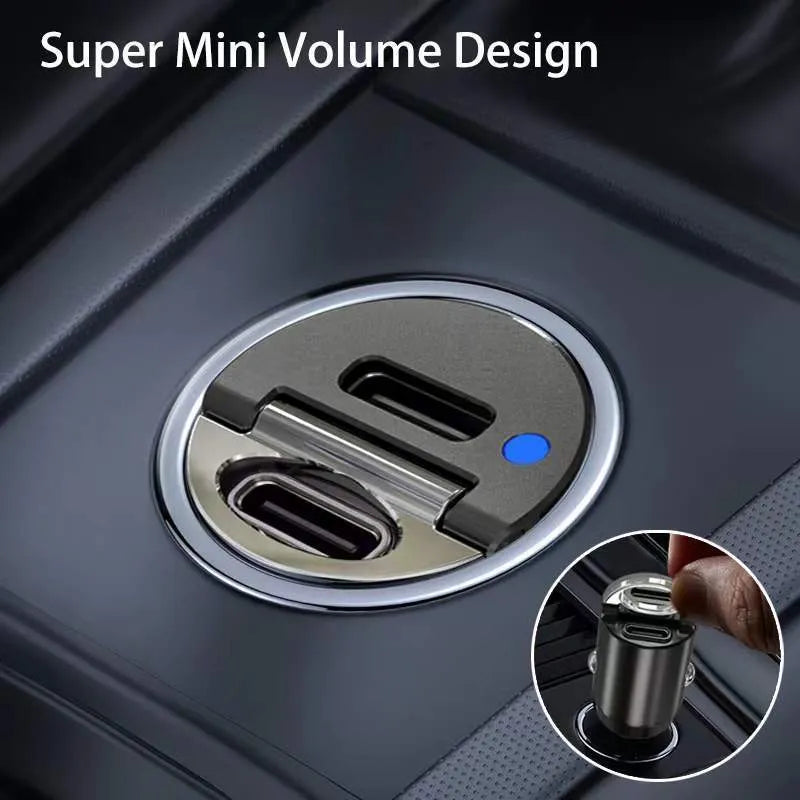 Mini 30W car cigarette lighter charger with zinc alloy housing in black colour