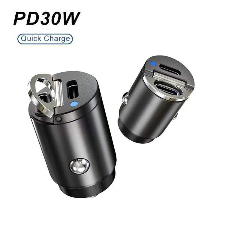 Mini 30W car cigarette lighter charger with zinc alloy housing in black colour