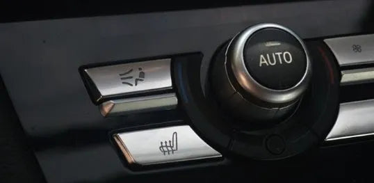Automotive air conditioning button panel replacement parts showing silver buttons in multiple fitting sizes