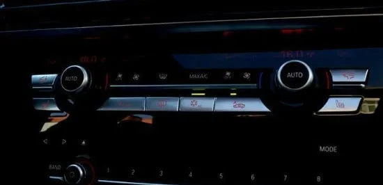 Automotive air conditioning button panel replacement parts showing silver buttons in multiple fitting sizes