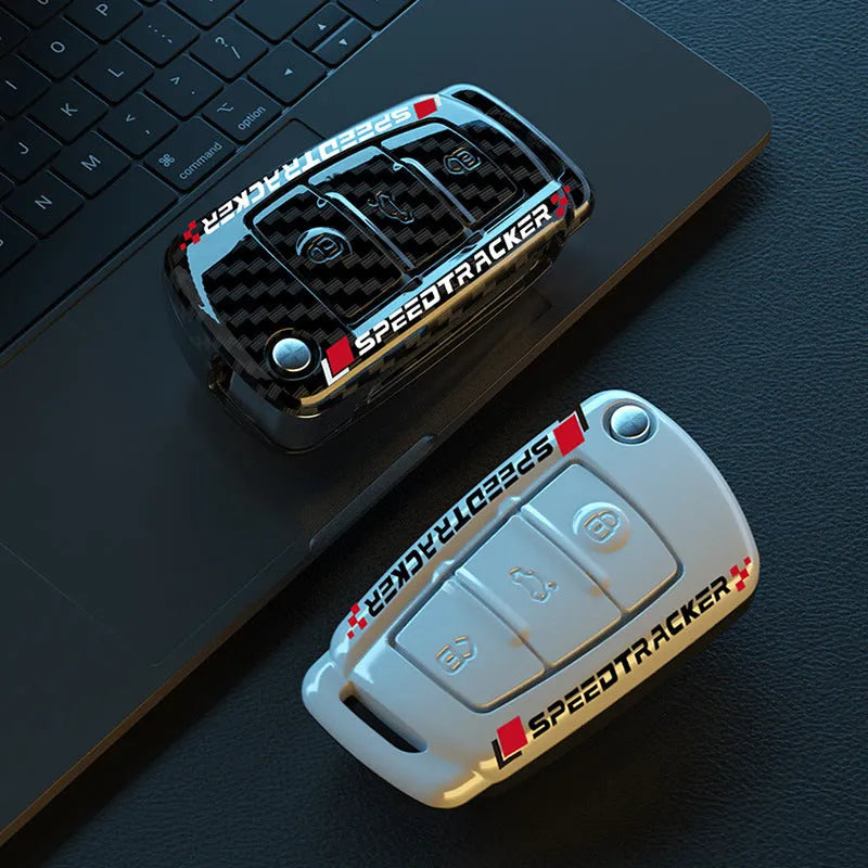 Carbon fibre style car key cover with mirror in feilin material, carbon and white colour options