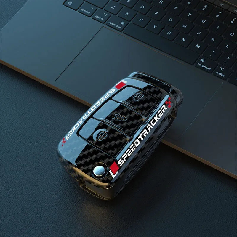 Carbon fibre style car key cover with mirror in feilin material, carbon and white colour options
