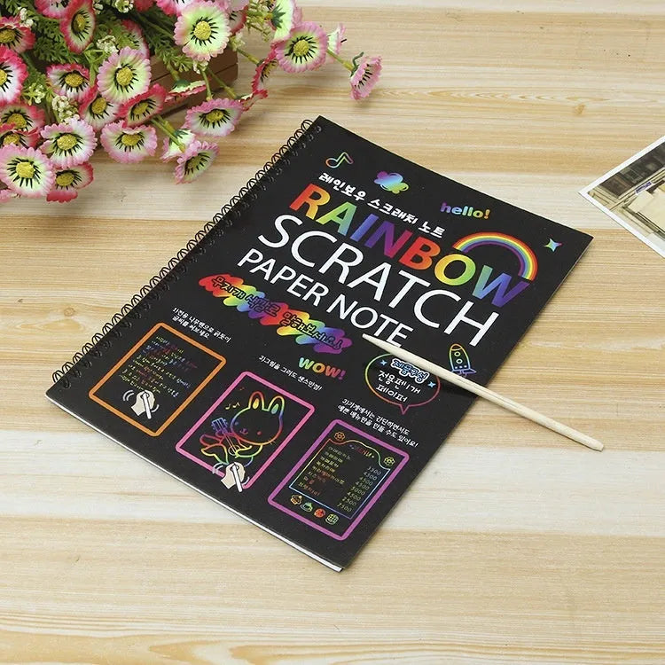 Children's large 26x19cm scratch art paper for DIY creative painting and puzzle scraping activities