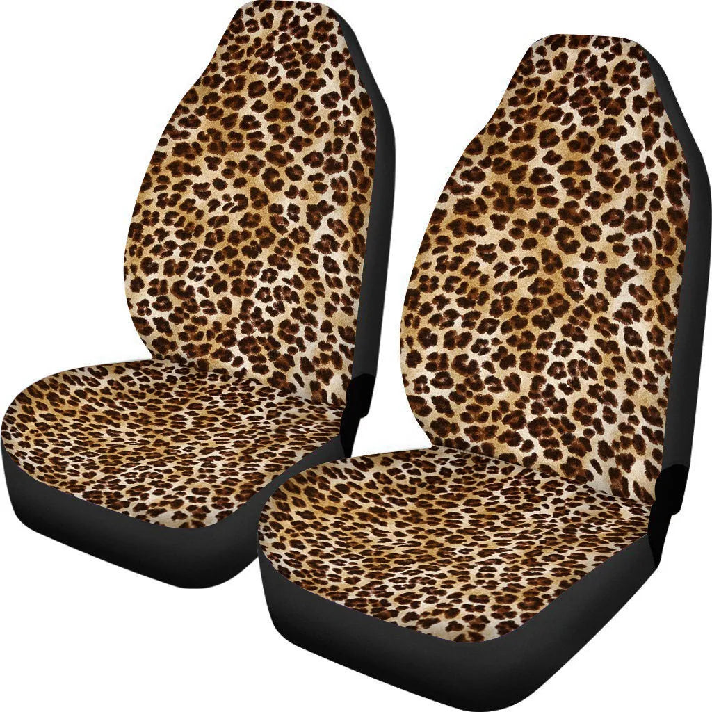 Retro cow spot leopard print pattern on a universal fit polyester car seat cover set