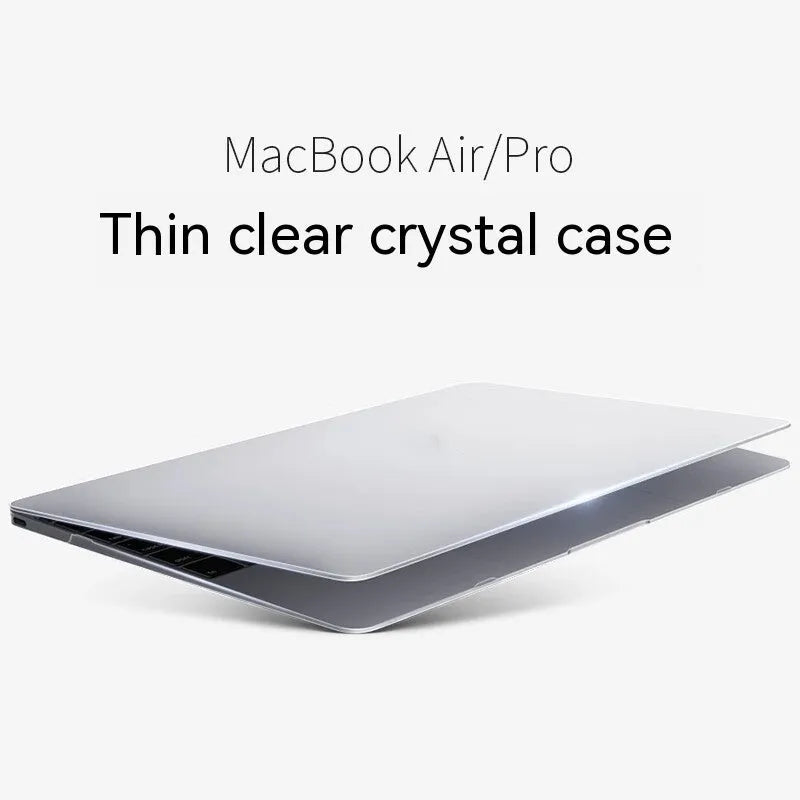 Hard shell protective case for MacBook laptop in transparent and black colour options.