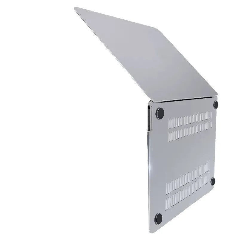 Hard shell protective case for MacBook laptop in transparent and black colour options.