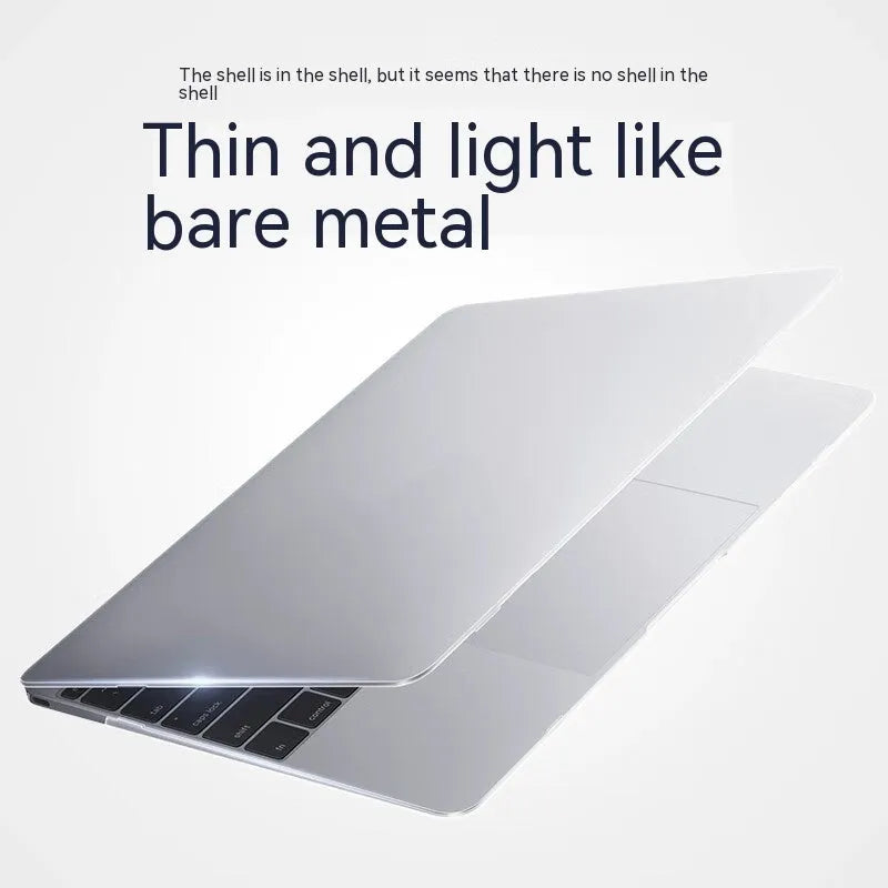 Hard shell protective case for MacBook laptop in transparent and black colour options.