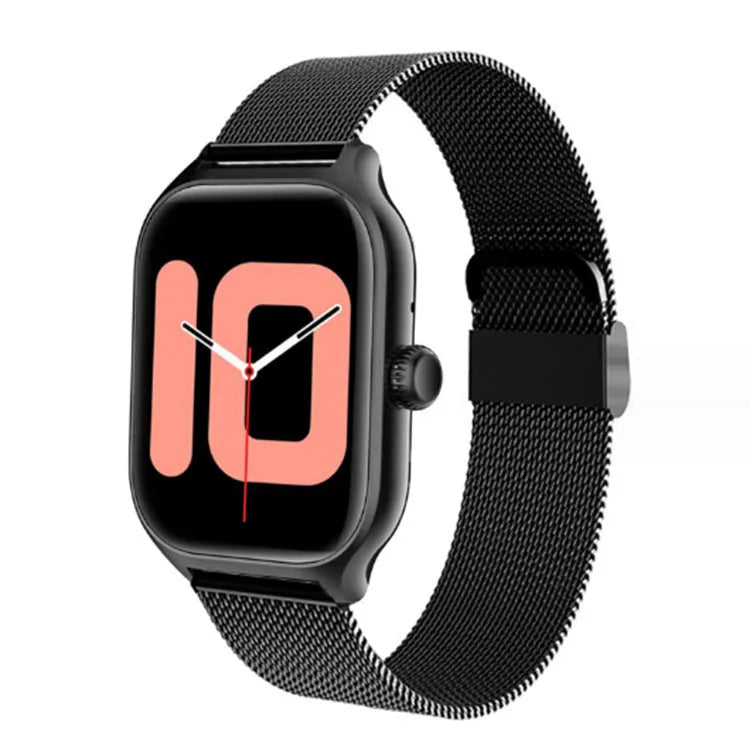 Bluetooth smart watch with touch screen displaying health metrics and call functions