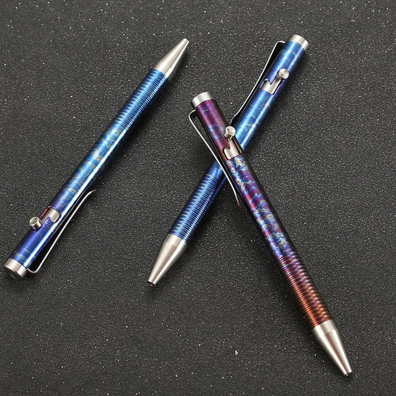 Titanium alloy bolt action ballpoint pen with gun mechanism design and phantom colour finish