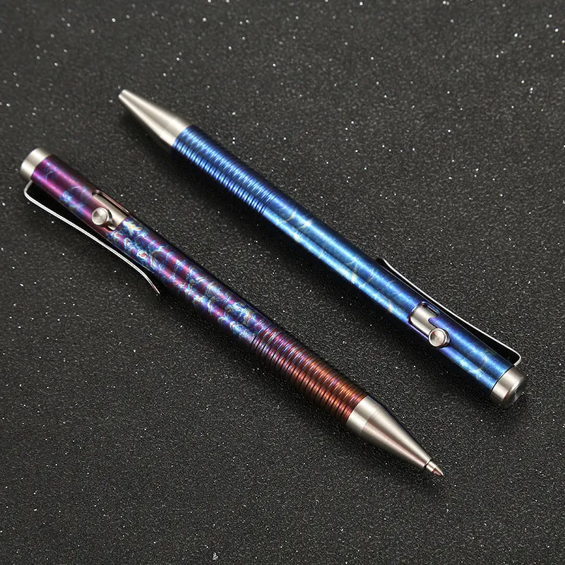 Titanium alloy bolt action ballpoint pen with gun mechanism design and phantom colour finish