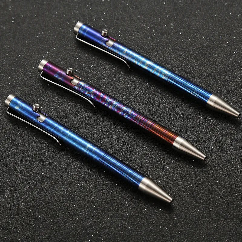 Titanium alloy bolt action ballpoint pen with gun mechanism design and phantom colour finish