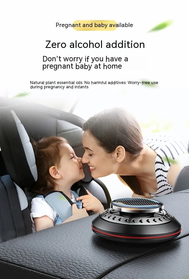 Solar car air purifier diffuser with aluminium alloy housing in black, red, or silver colour options