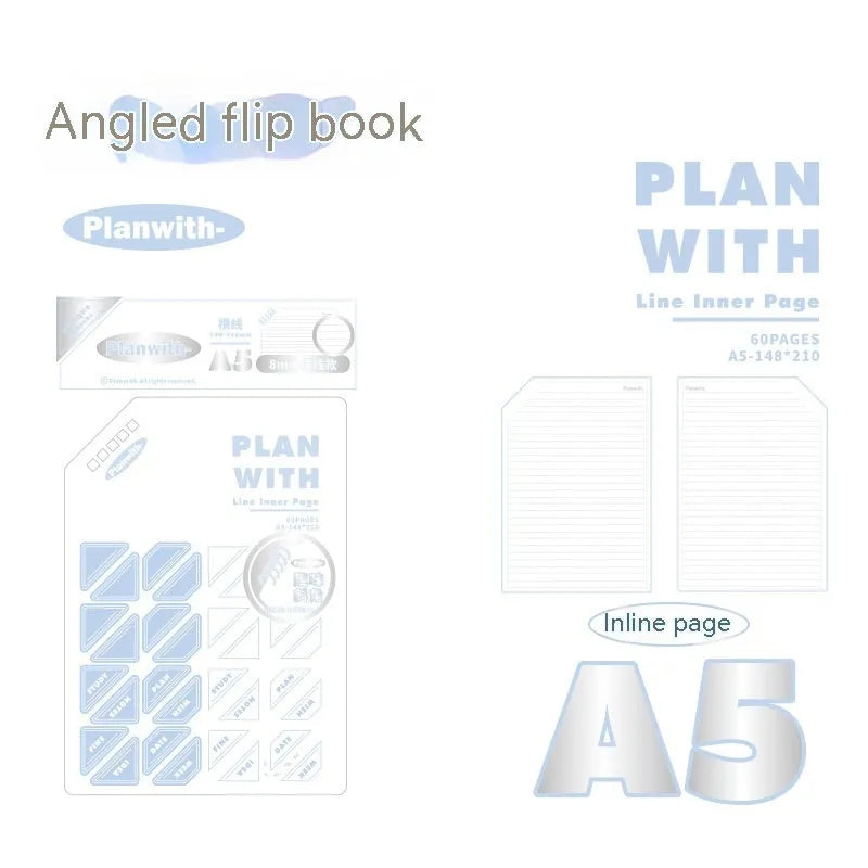 Oblique Angle Book Series Artsy Ins Style notebook in A5 or B5 size with white or plaid blue cover