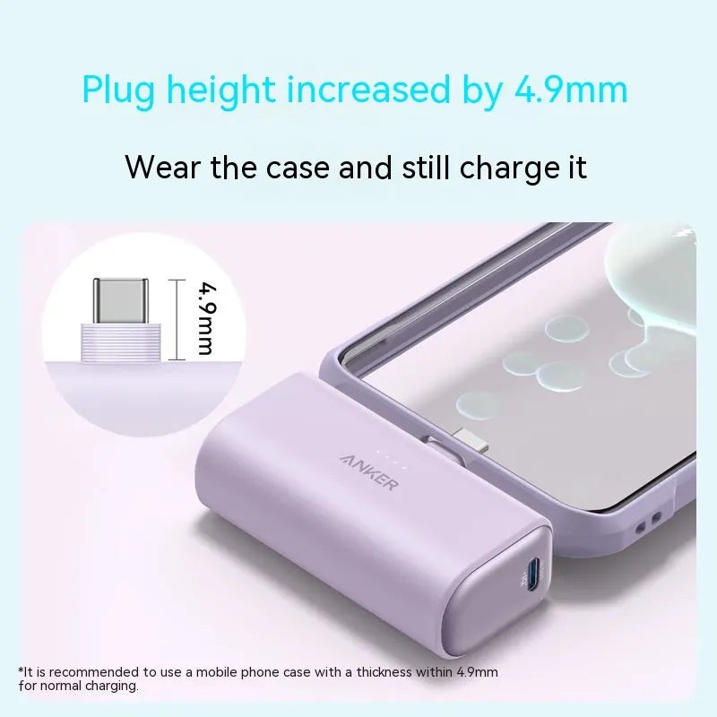 Small capsule-shaped power bank in multiple colours with a fold-out USB-C cable.
