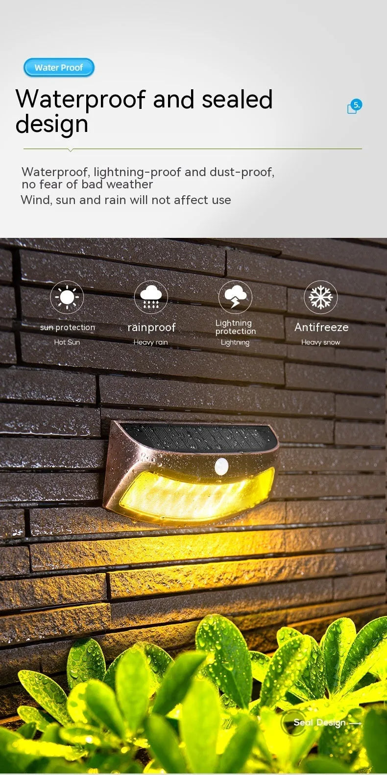 Solar-powered outdoor wall light with retro smiling face design for garden or courtyard.