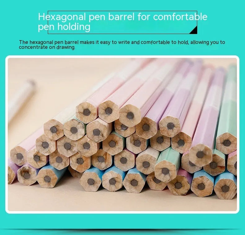Barrel of 50 natural basswood hexagonal pencils with HB graphite leads for writing and drawing.