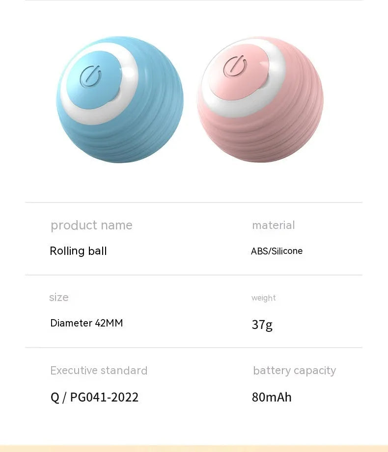 Blue automatic moving cat toy ball with charging cable for indoor feline entertainment