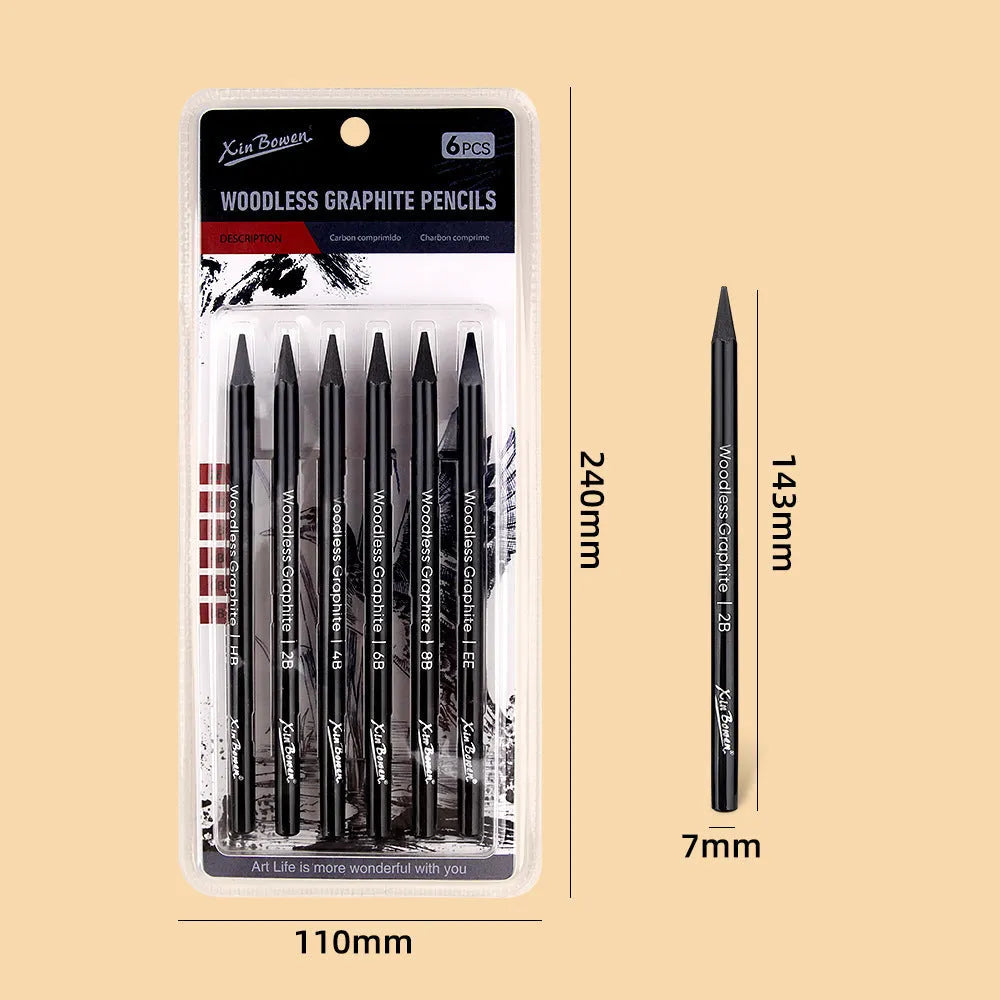 Wood-free graphite sketching pencil set with six different grade pencils for art drawing