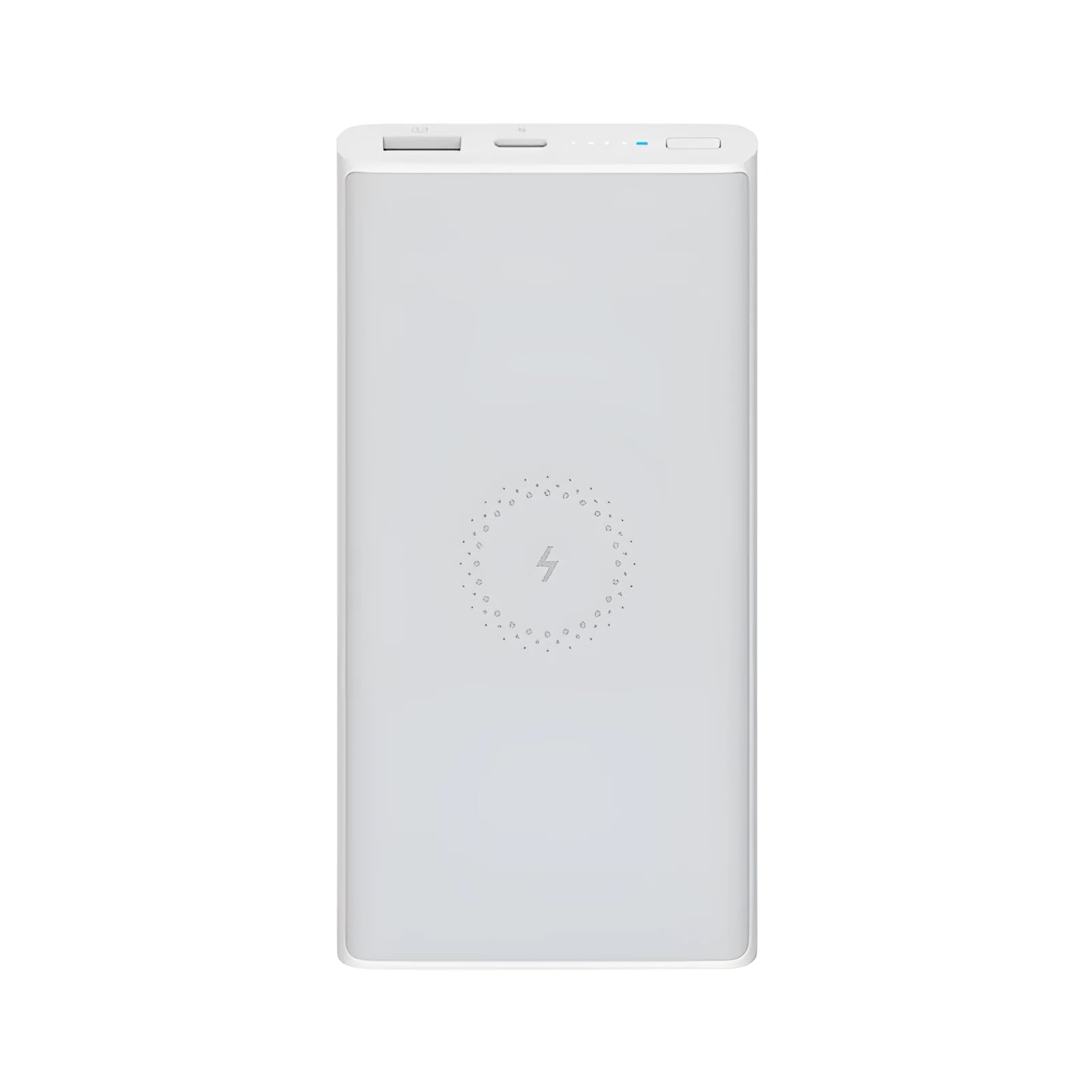 White or black 10000mAh polymer lithium ion power bank with fast charging and wireless output.