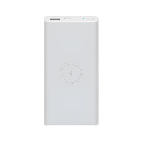 White or black 10000mAh polymer lithium ion power bank with fast charging and wireless output.