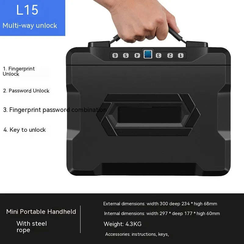 Portable small safe with mechanical combination lock in grey steel construction