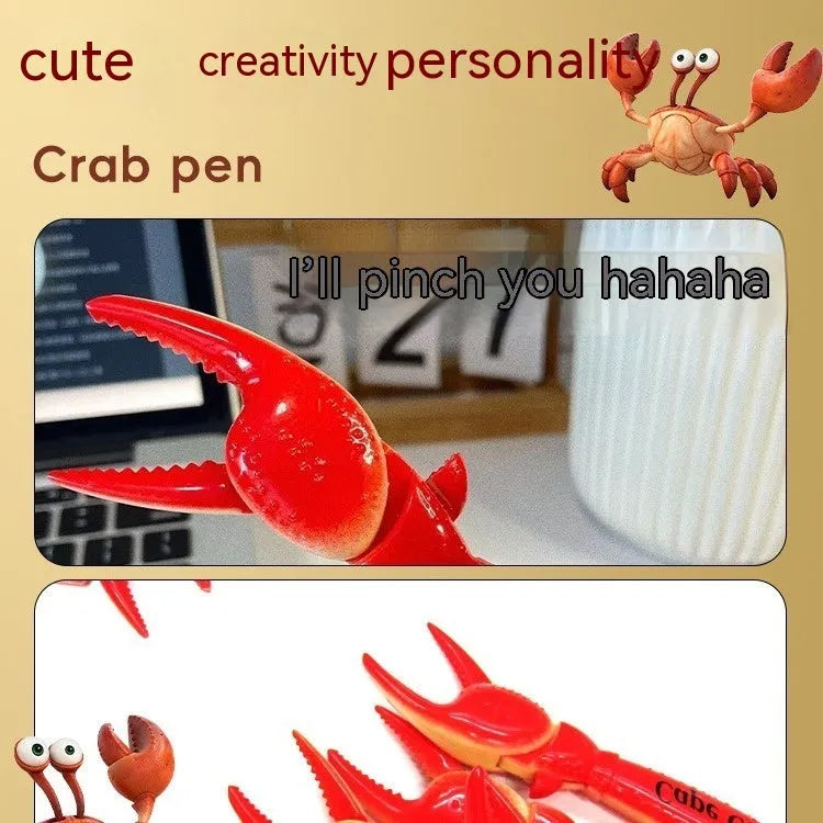 Crab-themed novelty ballpoint pen showing its pressing can clip mechanism