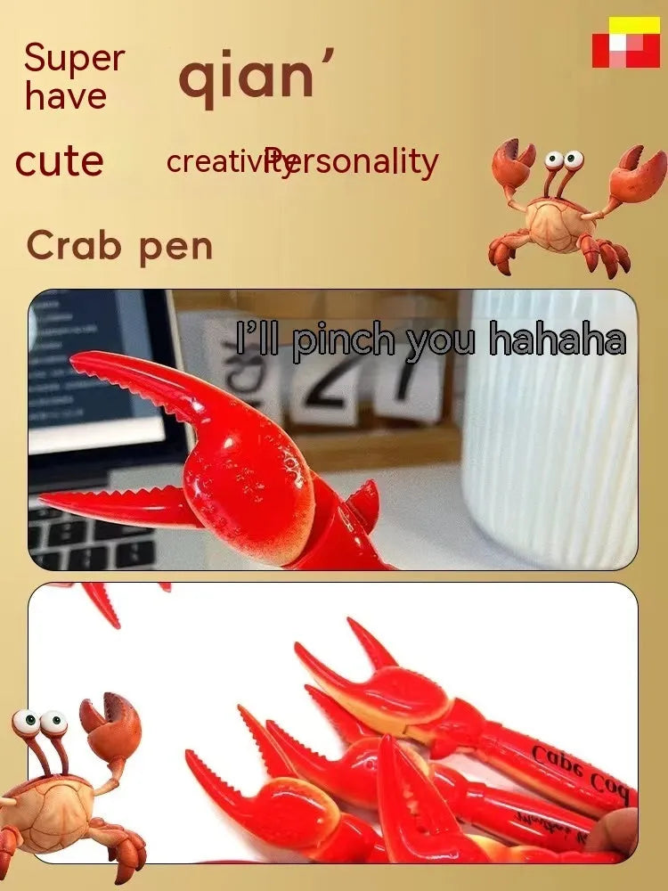 Crab-themed novelty ballpoint pen showing its pressing can clip mechanism