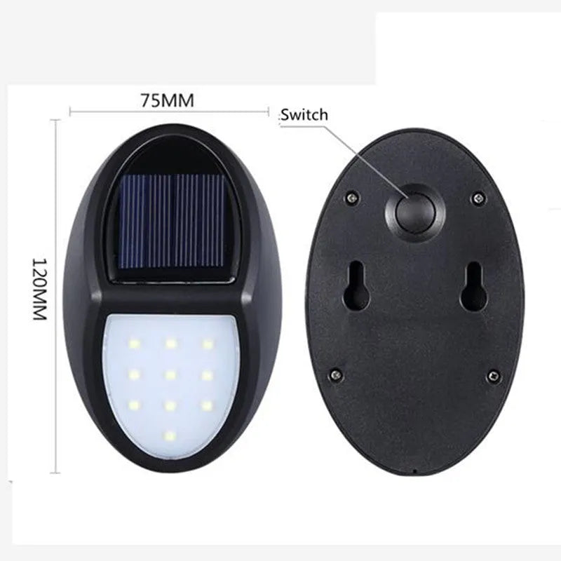 Black solar-powered LED wall light with solar panel and motion sensor