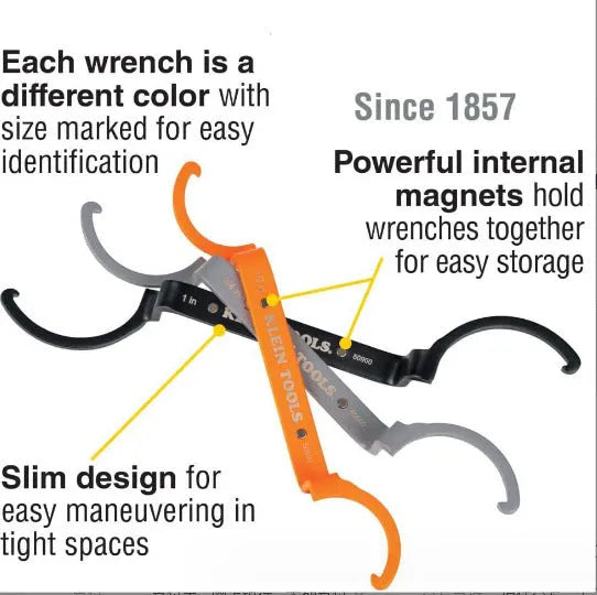 Crescent magnetic suction wrench three-piece set showing orange, grey, and black adjustable spanners