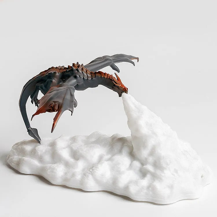 3D printed fire-breathing dragon night light with warm red breathing illumination effect