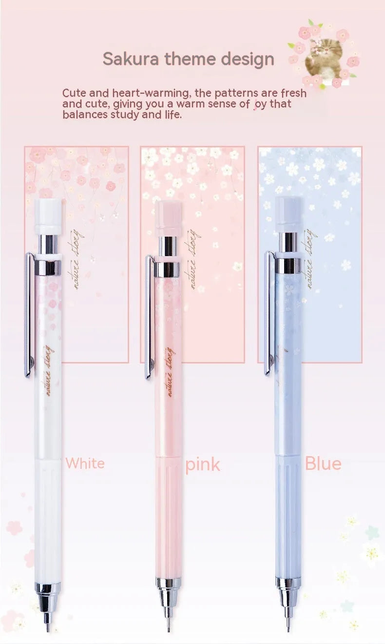 Set of three cartoon-design 0.5mm automatic pencils with boxes of HB refills.