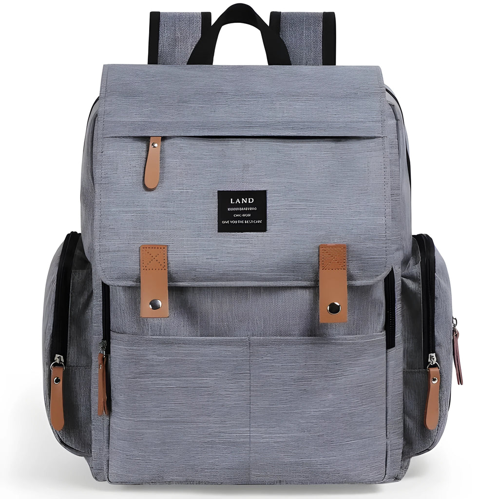 LAND Mommy large capacity oxford cloth diaper backpack with changing mat in grey colour.