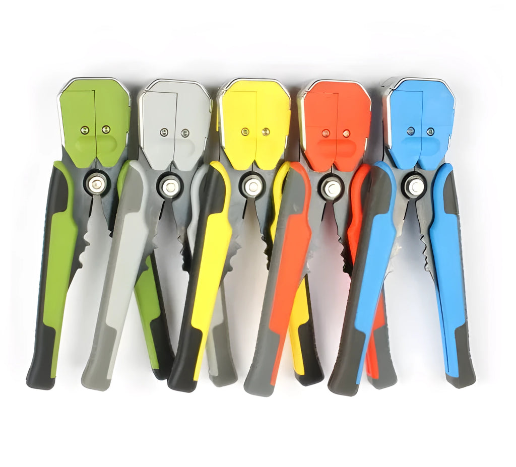 Yellow automatic 3-in-1 wire stripper crimping plier with adjustment screw for electrical work