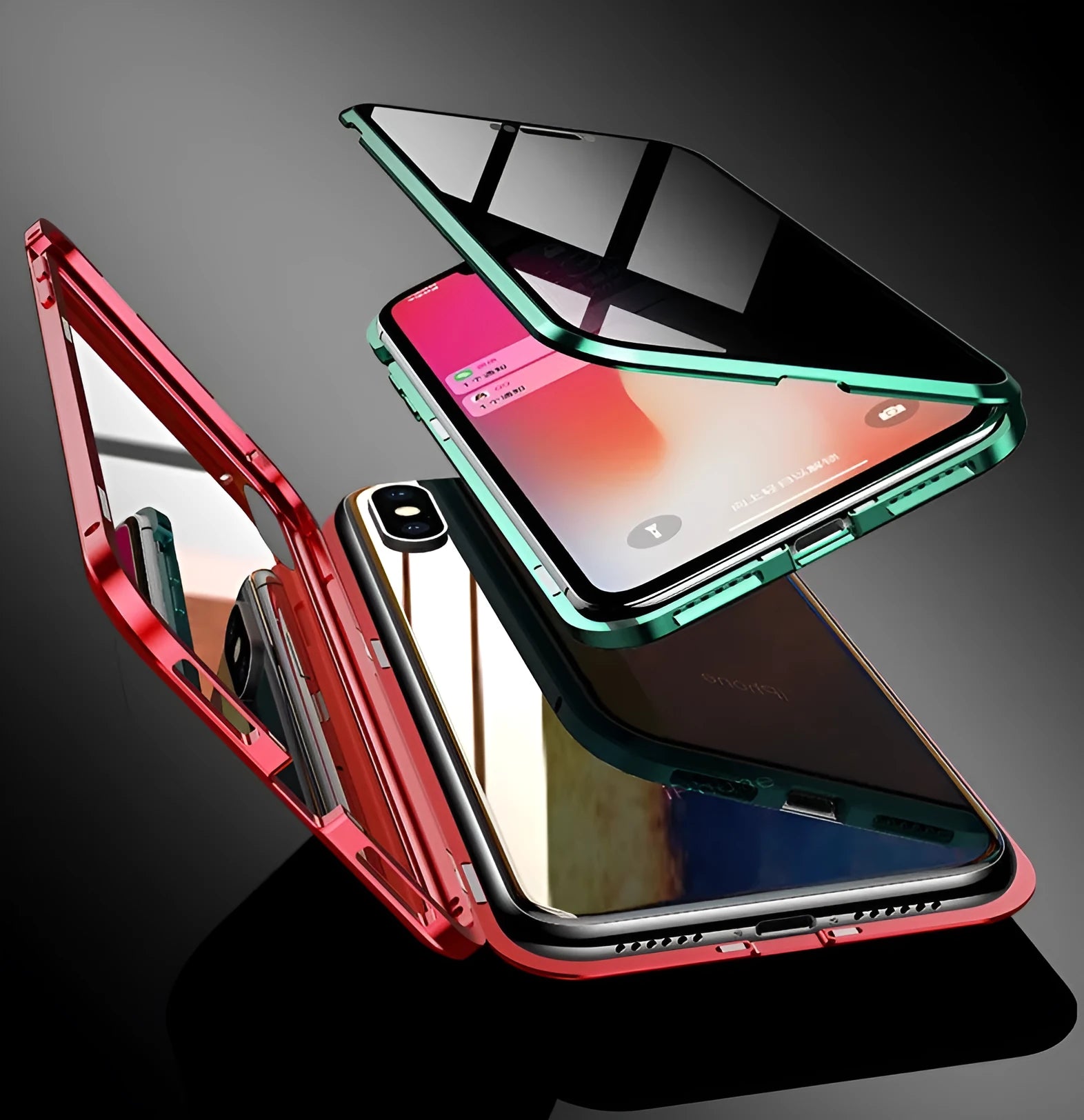 Black anti-peeping magnetic clamshell phone case for Samsung Galaxy showing privacy screen and magnetic closure