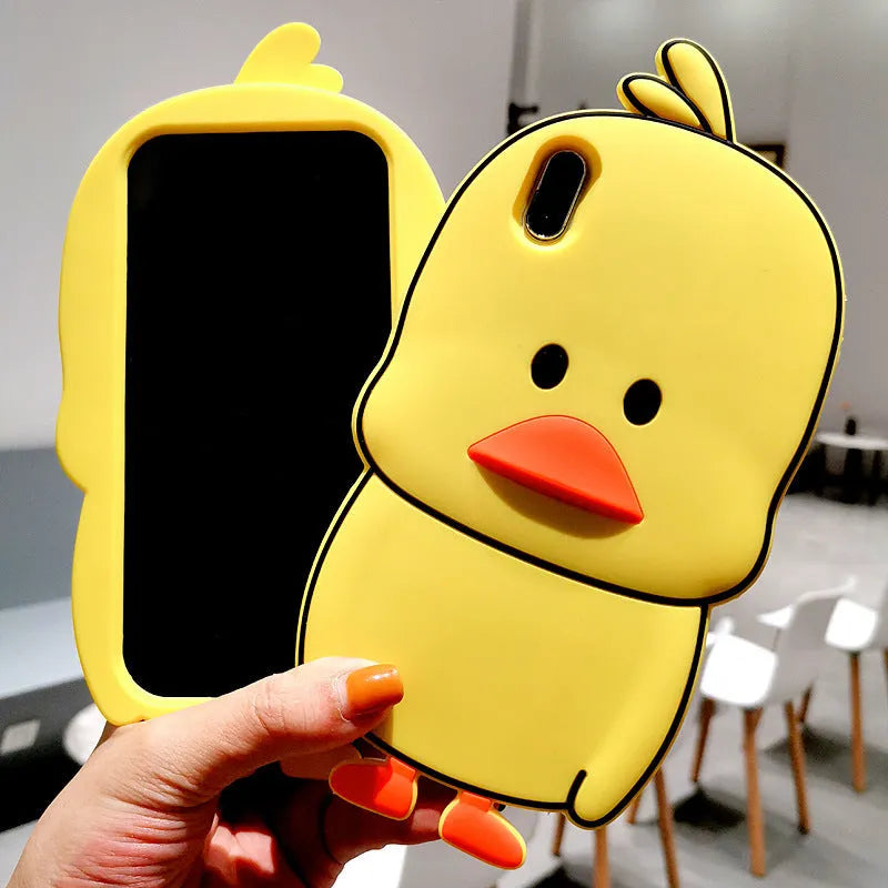 Green and yellow silicone iPhone cases with cartoon animal designs for waterproof, drop-resistant protection.