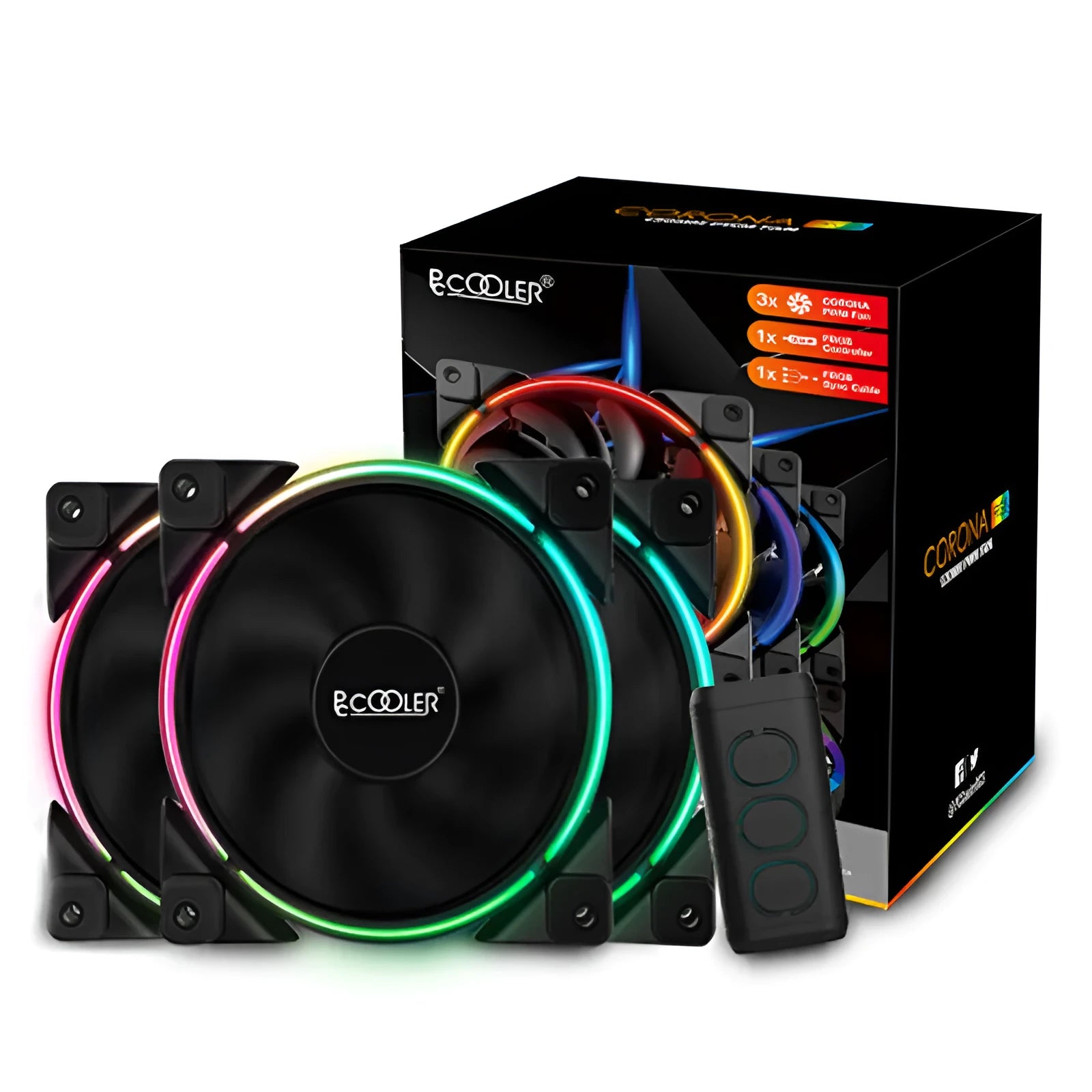 Three black 120mm fully addressable RGB PC case fans with hydraulic bearings for computer cooling